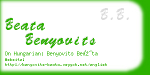 beata benyovits business card